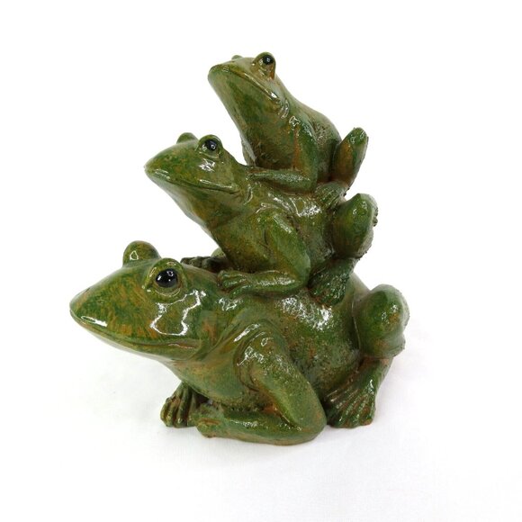 Frog Figurine 3 Stacked Green Frogs  Glazed Realistic 6" x 6" Toad - Picture 4 of 11